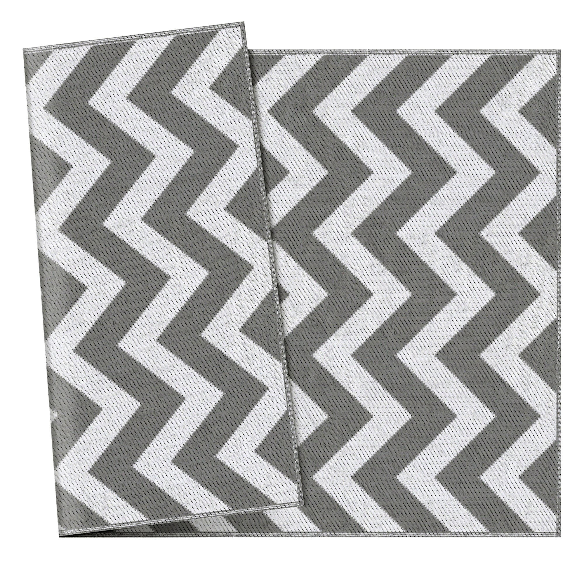 Tappeto da Esterno Reversibile 121x182 cm con Fantasia Geometrica Grigio e Bianco