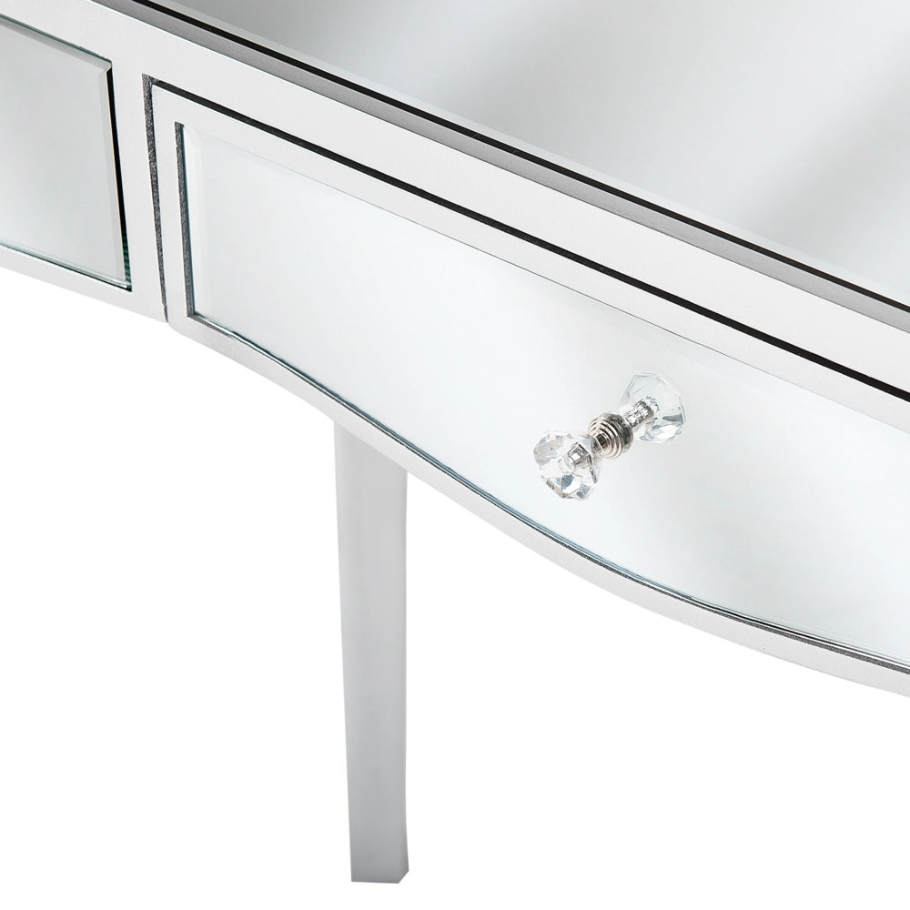 Consolle Argento Vetro Specchiato con Cassetto 96 x 40 cm Modern Glam Design Francese