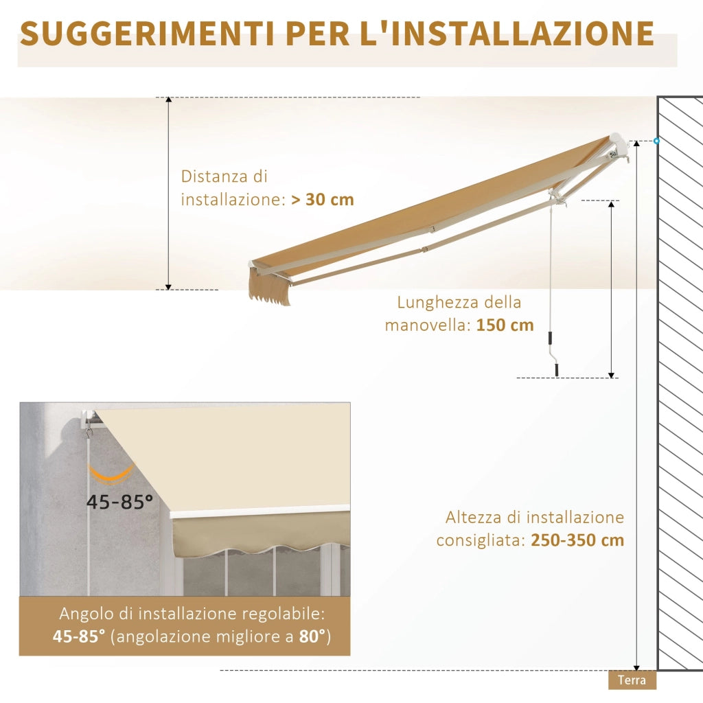 Tenda da Sole Avvolgibile a Parete 3x2.5m in Alluminio Beige