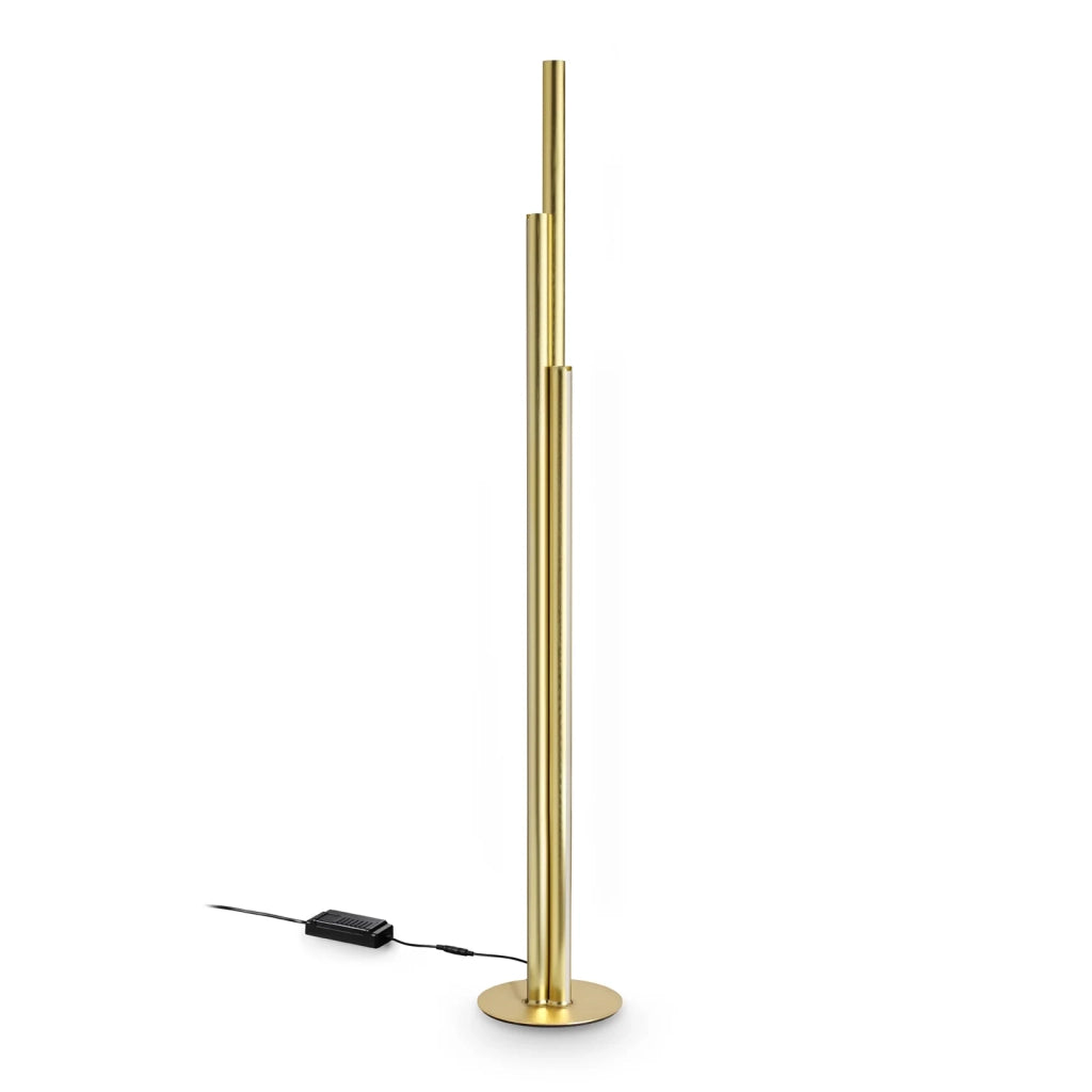 Lampada Da Terra Dorica 3 Luci Led Integrato Ottone Dimmerabile
