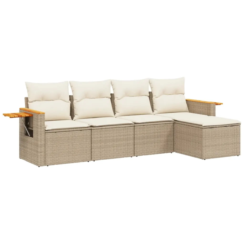 Set Divano da Giardino 5 pz con Cuscini Beige in Polyrattan 3259160