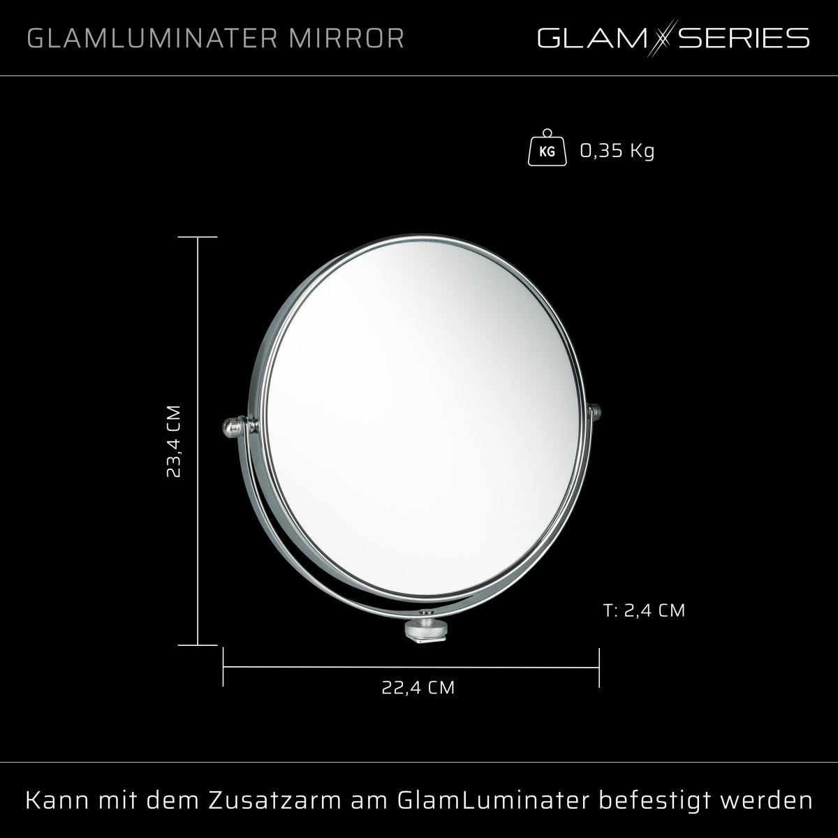 GlamSeries GlamLuminater Specchio per trucco con rotazione a 360° per braccio aggiuntivo, specchio makeup con doppio ingrandimento per luce LED