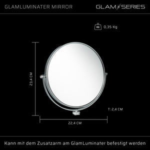 GlamSeries GlamLuminater Specchio per trucco con rotazione a 360° per braccio aggiuntivo, specchio makeup con doppio ingrandimento per luce LED
