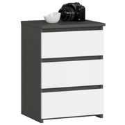 Comodino AKORD CL3 Grigia Grafite 40 cm 3 cassetti inserto frontale Bianco 40x35x57 cm