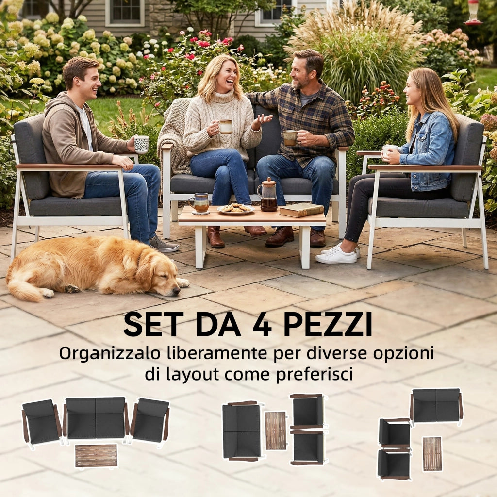 Set Divani Giardino 4 Persone: 2 Poltrone, Divanetto, Tavolino.