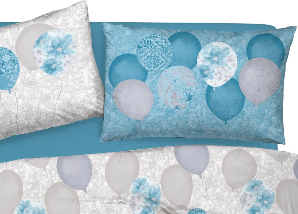 Copripiumino Sacco Piumone Pensieri Delicati Cotone Disegno Palloncini - Singolo - Azzurro