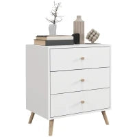Comò 3 Cassetti Design Scandinavo Mobile Da Ripostiglio MDF Bianco Maniglia Piedini Effilato Legno Massello Di Pino