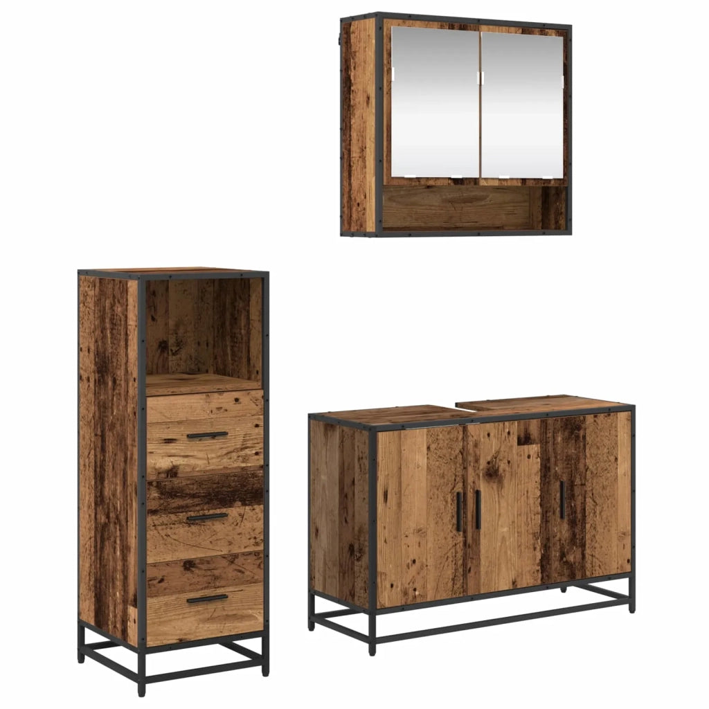 Set di mobili per il bagno con cassetto 3 pcs Legno vecchio