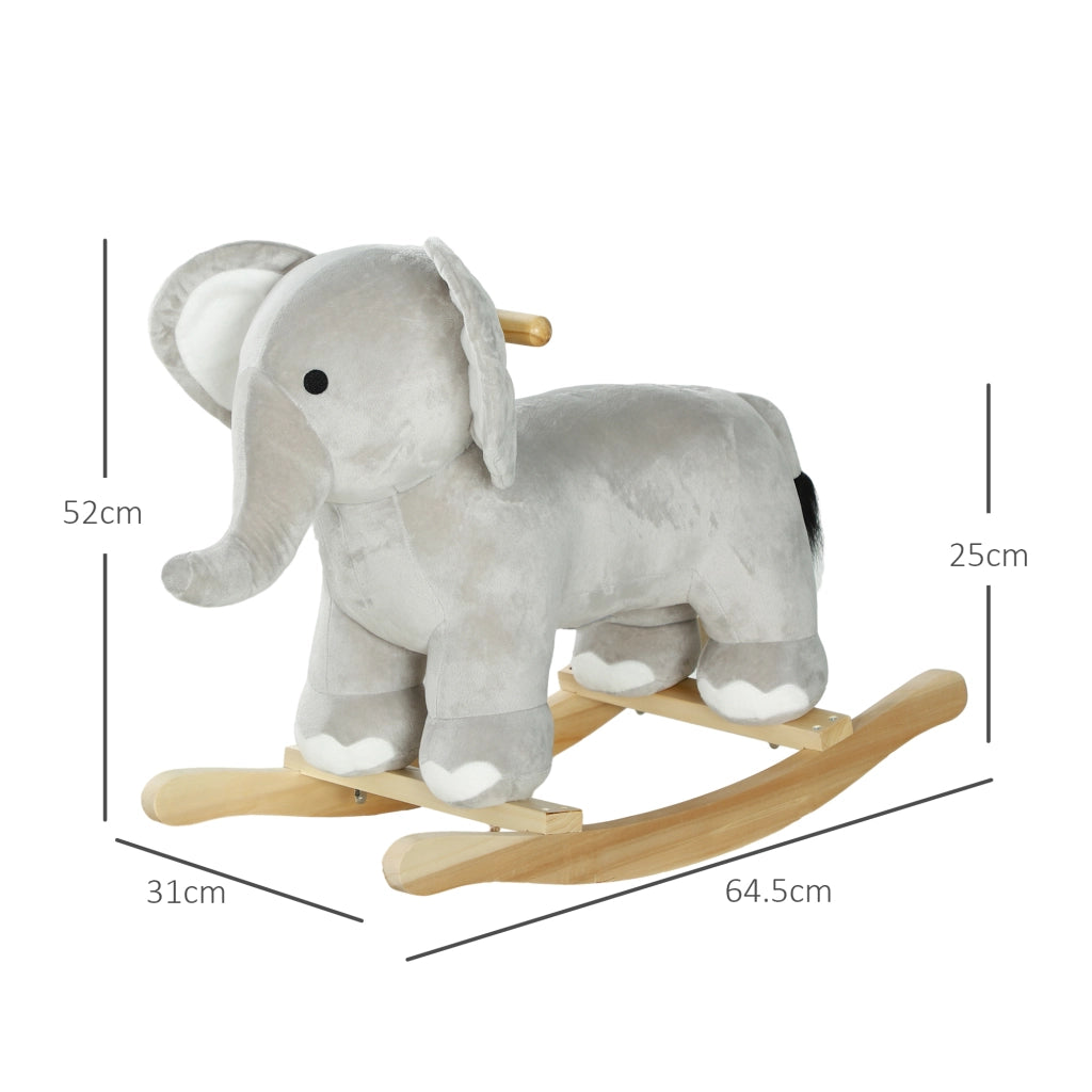 Cavallo a Dondolo per Bambini 2-4 Anni a Forma di Elefante con Suoni e Rivestimento Morbido, Grigio