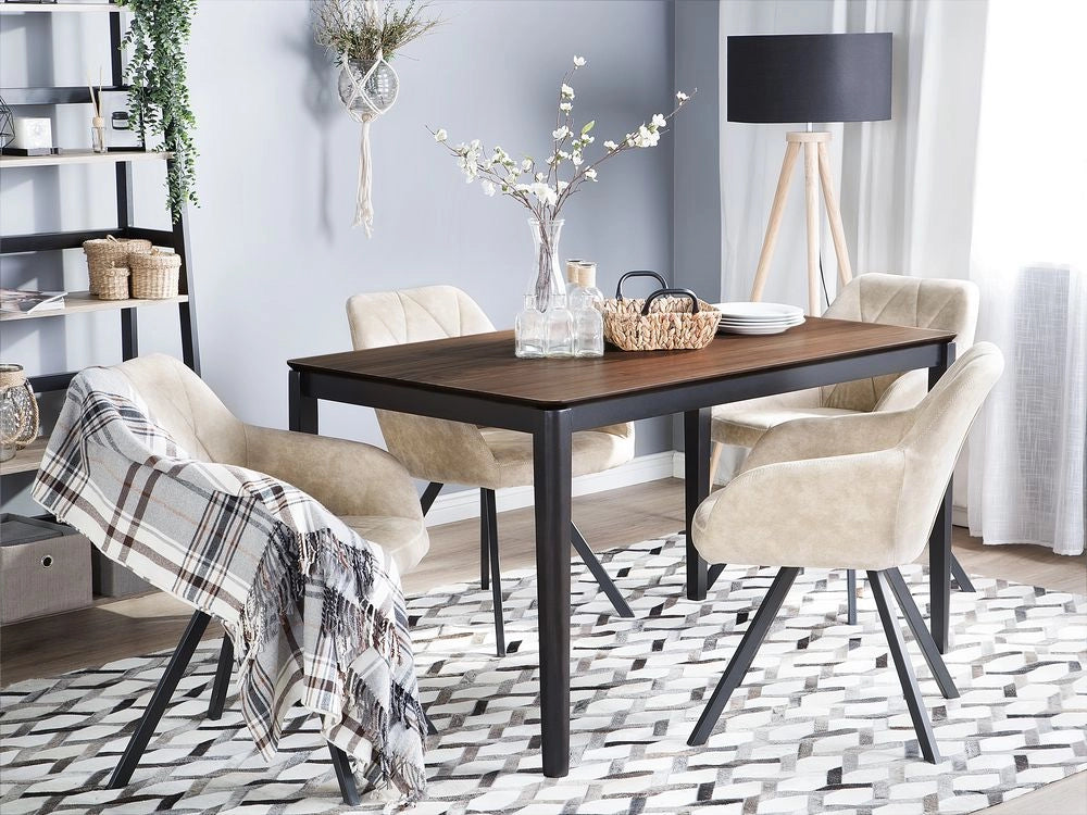 Tavolo da pranzo in noce scuro con gambe in metallo nero 135 x 80 cm Rettangolare in stile tradizionale