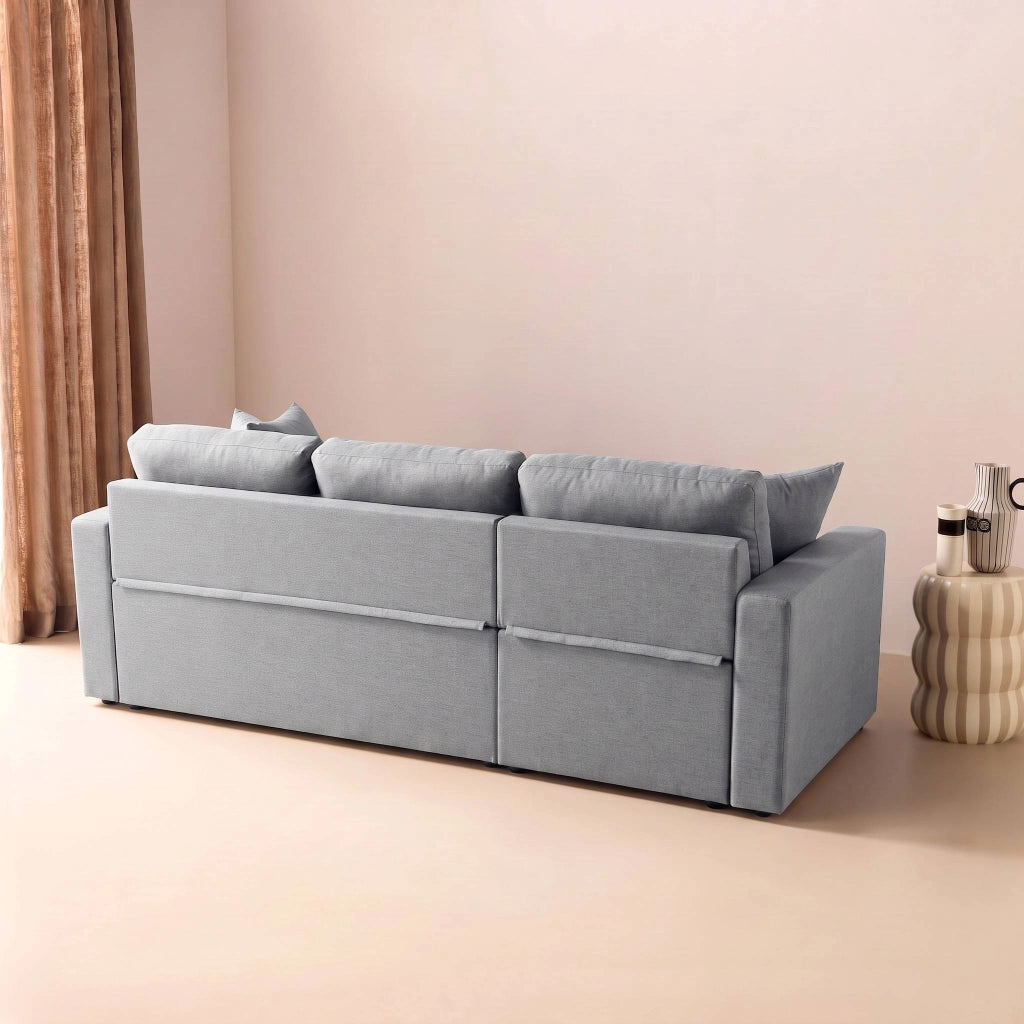 Divano letto angolare reversibile con contenitore, 3 posti, grigio