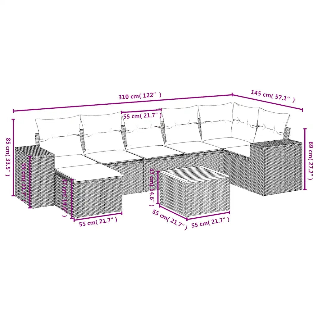 Set Divani da Giardino 8 pz con Cuscini Grigio in Polyrattan 3225557