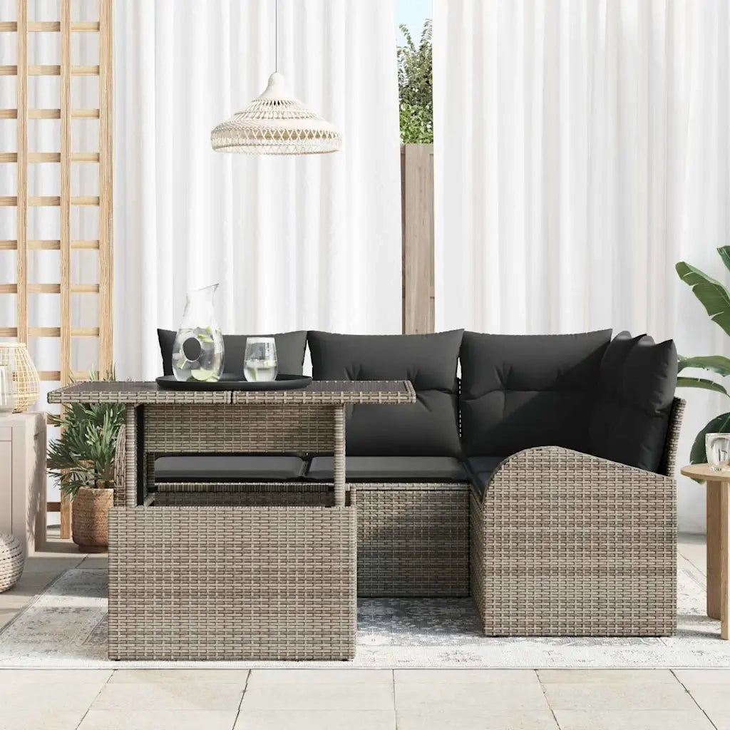 Set Divano da Giardino con cuscino 5 pcs Grigio Poly Rattan 3357372