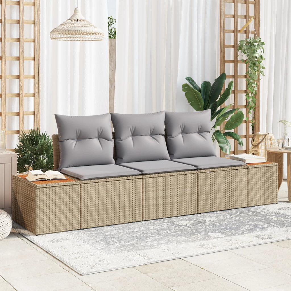 Set di Divani da Giardino con Cuscini Beige in Polyrattan Acacia