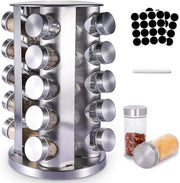 Kruidierecipe con 20 contenitori di erbe - 360 gradi rotativo - argento - acciaio inossidabile