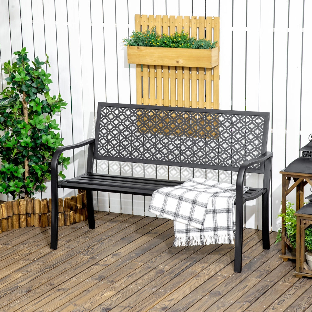 Panchina da Giardino 2 Posti ¨C Zephmum ¨C Acciaio Nero 127x63x83 cm