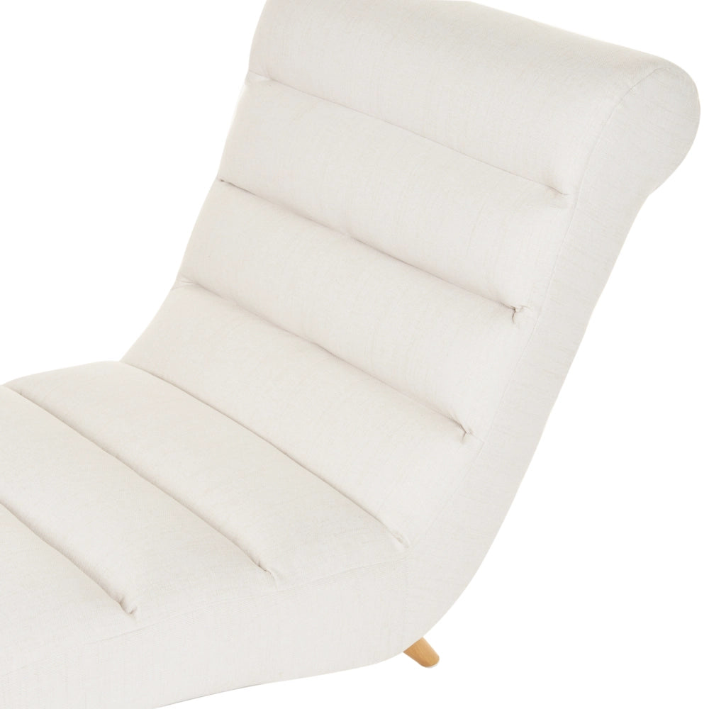 Chaise longue in tessuto bianco sporco per soggiorno, per il relax, con gambe effetto legno, stile scandinavo moderno