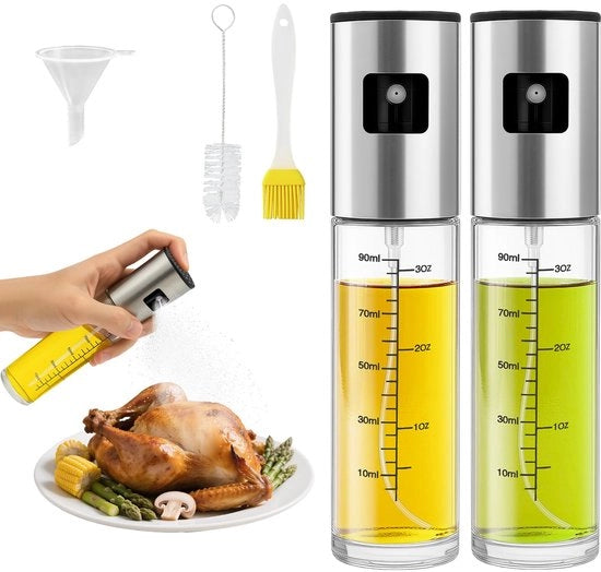 Set da cucina a doppia confezione, pennello per olio da 100 ml, pennello per airfryer, pennello per cucina, per insalata, griglia e frittura, realizzato in vetro e acciaio inox.