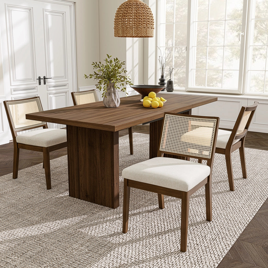 Sedie da Pranzo in Legno Massello con Schienale in Rattan ¨C MINIMAL ¨C Noce, Set 6 Pezzi