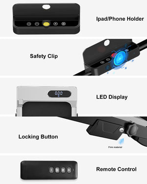 Tapis Roulant Elettrico Pieghevole 1-8 km/h - RATTANTREE - con Inclinazione, Display a LED, Supporto per App e Tablet - Portante 145kg - silver