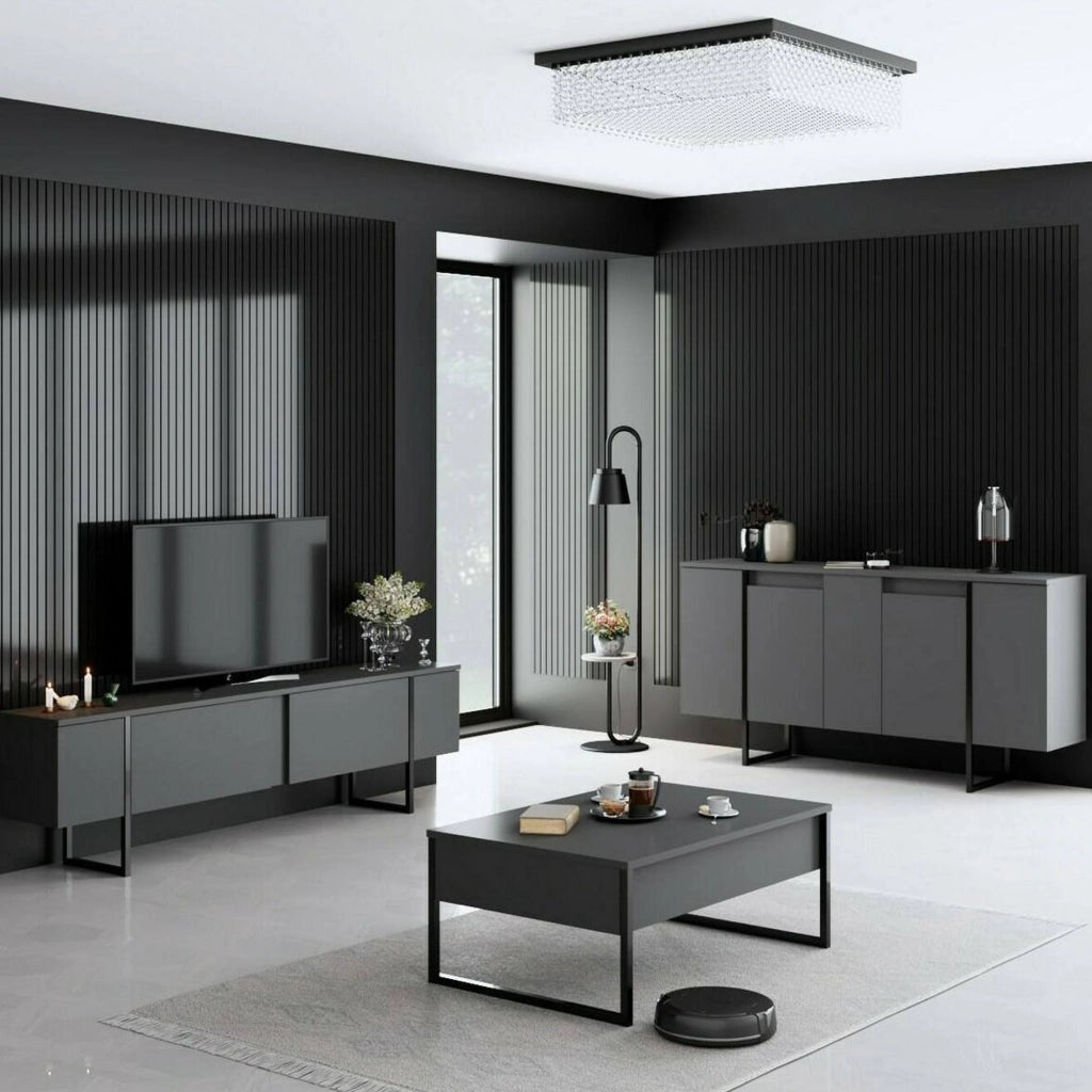Pignano, set Mobili da Soggiorno Modulabile, Nero Antracite