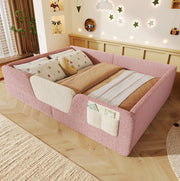 Letto imbottito per bambini 140x190 cm in velluto rosa