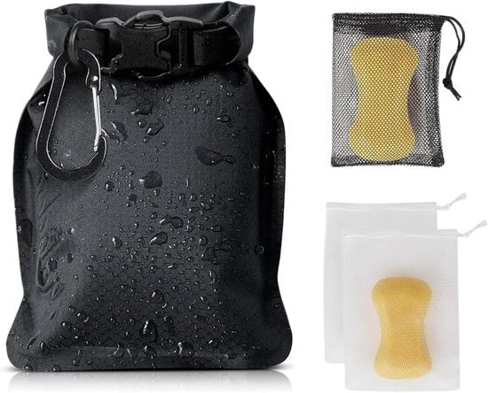 Sacca di sapone portatile con chiodo di carabina e sacca di rete per campeggiatori e viaggiatori - Impermeabile e chiusura ermetica - Ideale per viaggi in auto