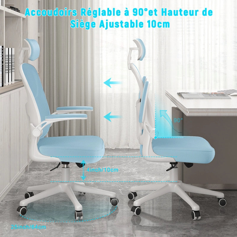 Sedia da ufficio - HAMLODY Poltrona ergonomica con braccioli 2D, altezza poggiatesta supporto lombare schienale regolabile blu