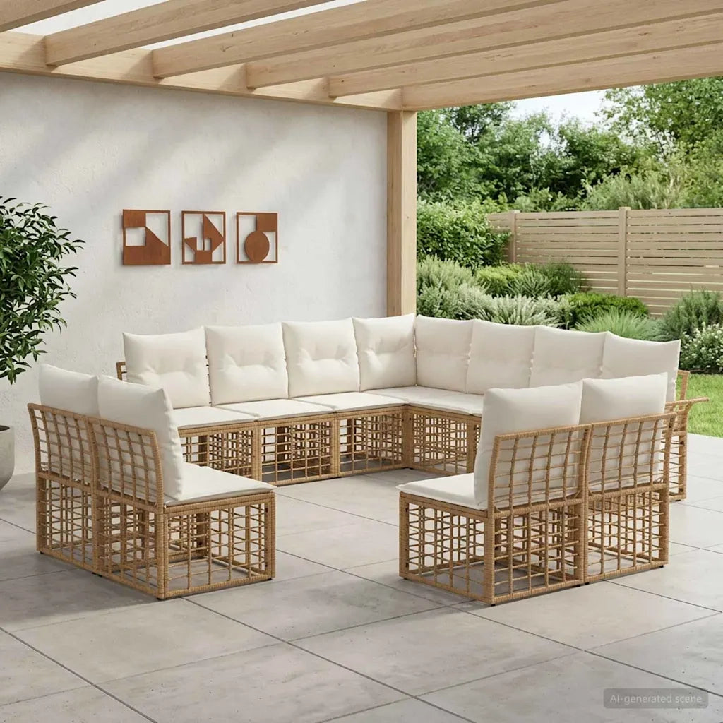 Set di divani da esterno 11 pcs Naturale e Bianco Crema 3437712