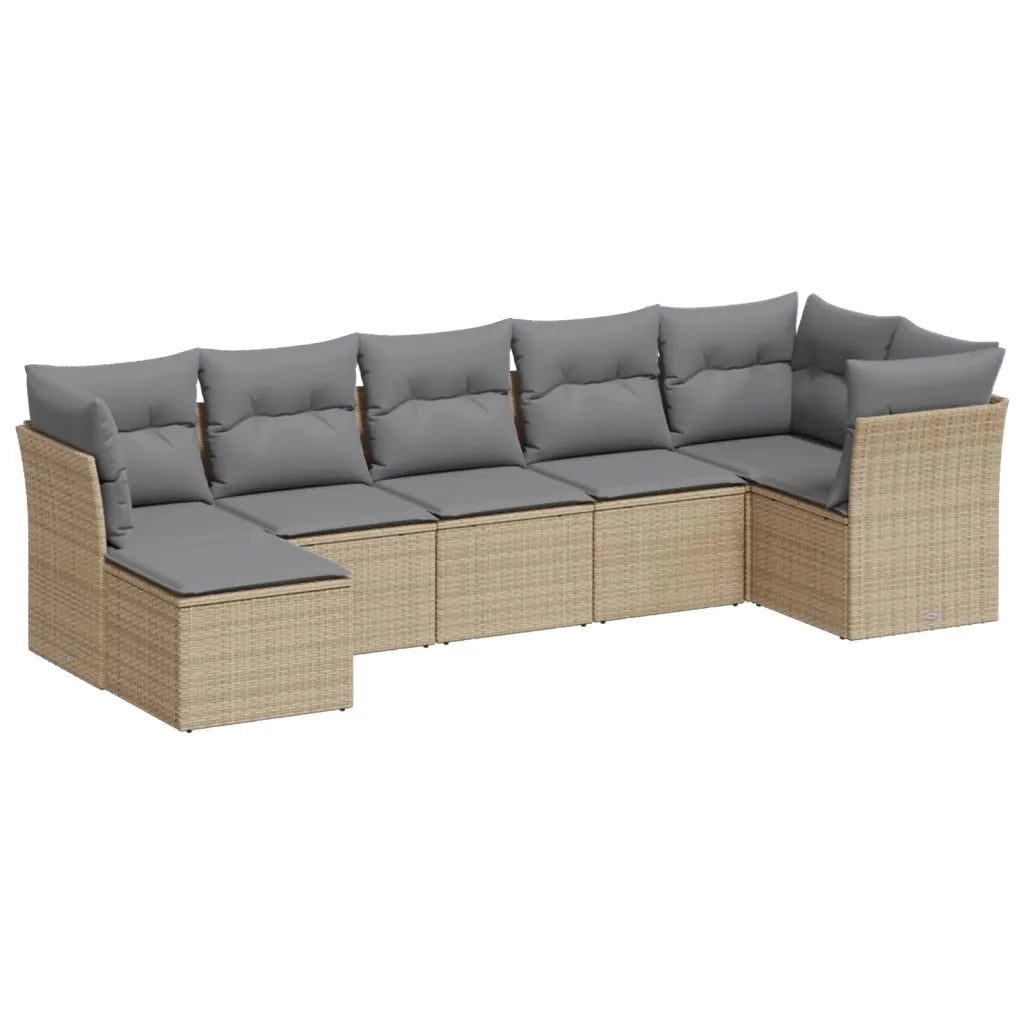 Set Divani da Giardino 7 pz con Cuscini Beige in Polyrattan 3249808