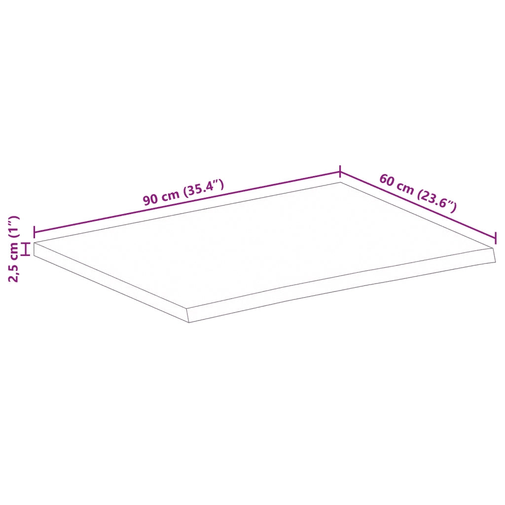Piano Tavolo 90x60x2,5 cm Bordi Vivi Legno di Mango Grezzo 370357