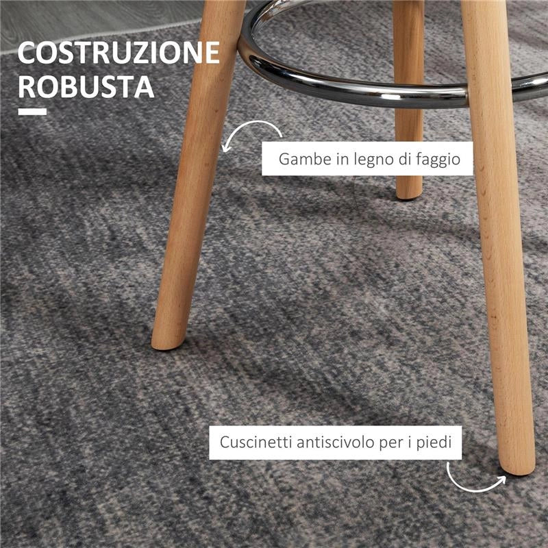SET 2 SGABELLI DA BAR STILE NORDICO CON SCHIENALE CUSCINO E POGGIAPIEDI LEGNO E PLASTICA BIANCO