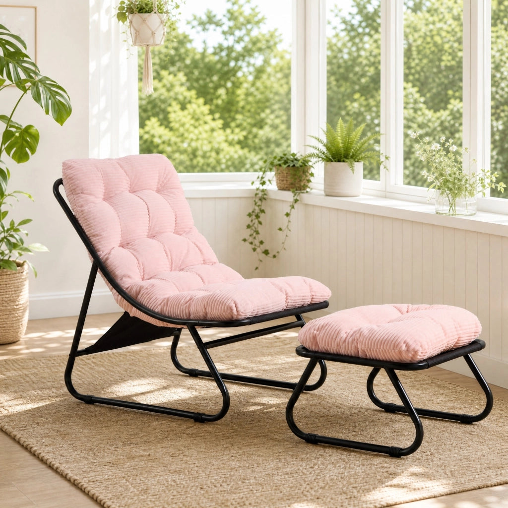 SEDIA LOUNGE DA ESTERNO Con pouf 65x78x86 cm Acciaio Rosa