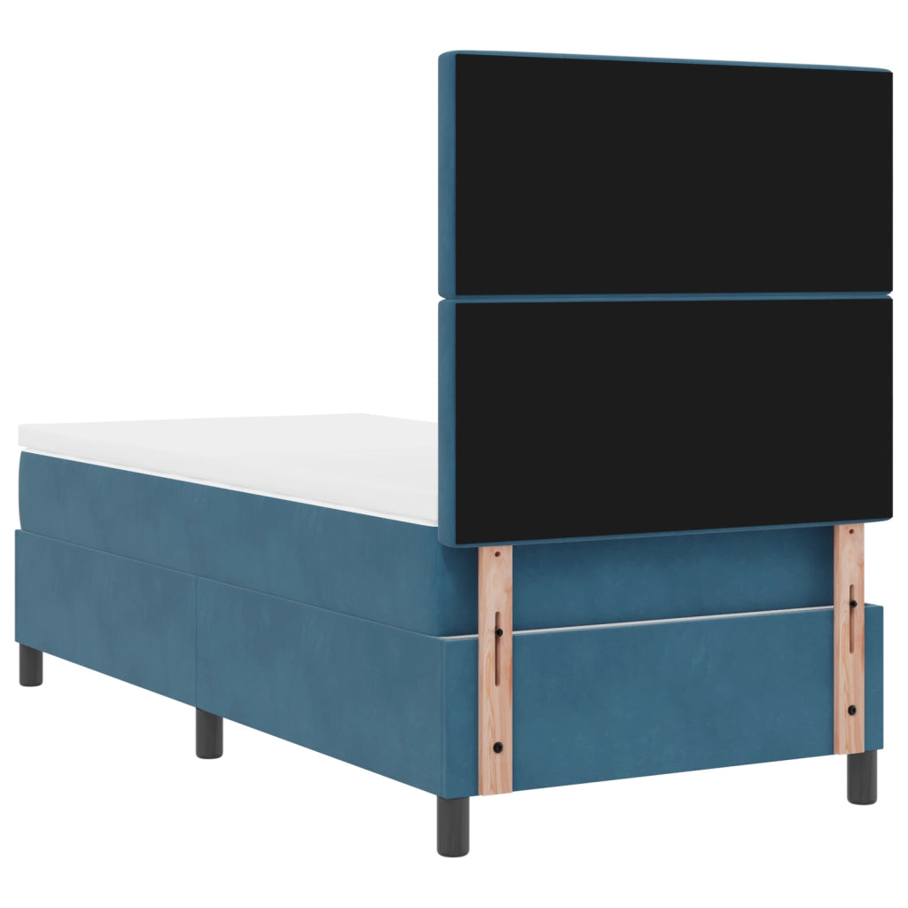 Letto a Box con Materasso Blu Scuro 90x200 cm in Velluto