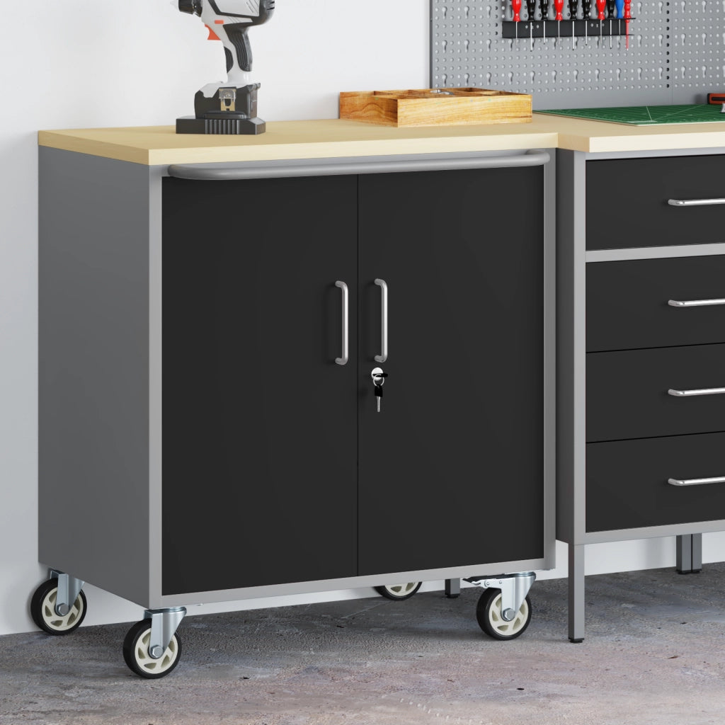 Armadio Portattrezzi  con Ruote e Chiusura Nero 75x45x85 cm Acciaio