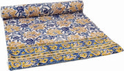 Dipinto a Mano di Tela da Parete a Due Posti 225x275 cm - Disegno 25 Blu Cotone - Biancheria da Letto con Stampo a Blocchi
