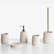 Set accessori bagno 5 pezzi portasapone, dispenser, porta scopino, bicchiere, porta spazzolini beige