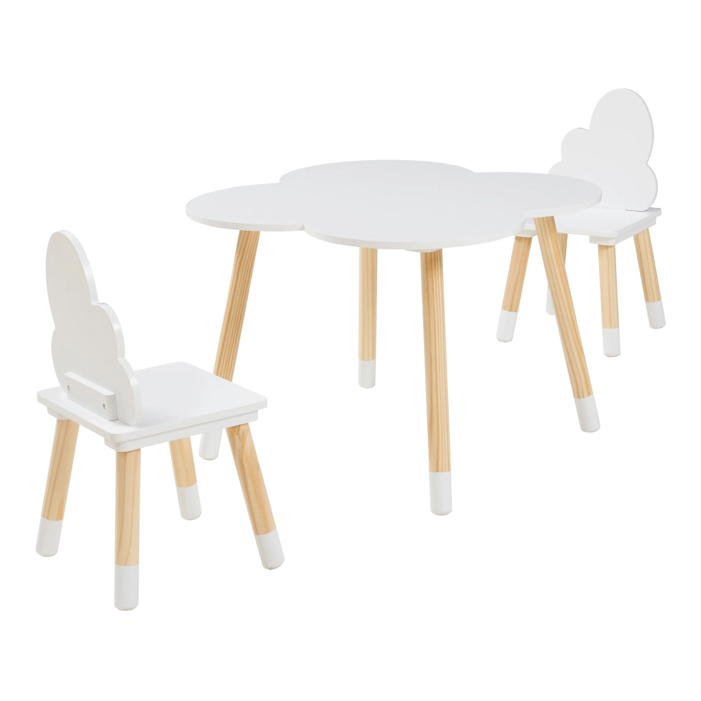 Set Epim di 3 Mobili per Cameretta Tavolino e 2 Sedie - Bianco / Naturale [en.casa]