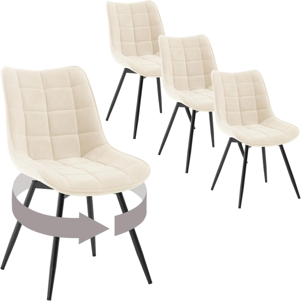Sedie da Pranzo Girevole Set di 4, Sedie da Cucina, con Sedile Imbottito, Schienale Alto, Gambe in Metallo, Tessuto in Velluto, Beige EZS87be-4