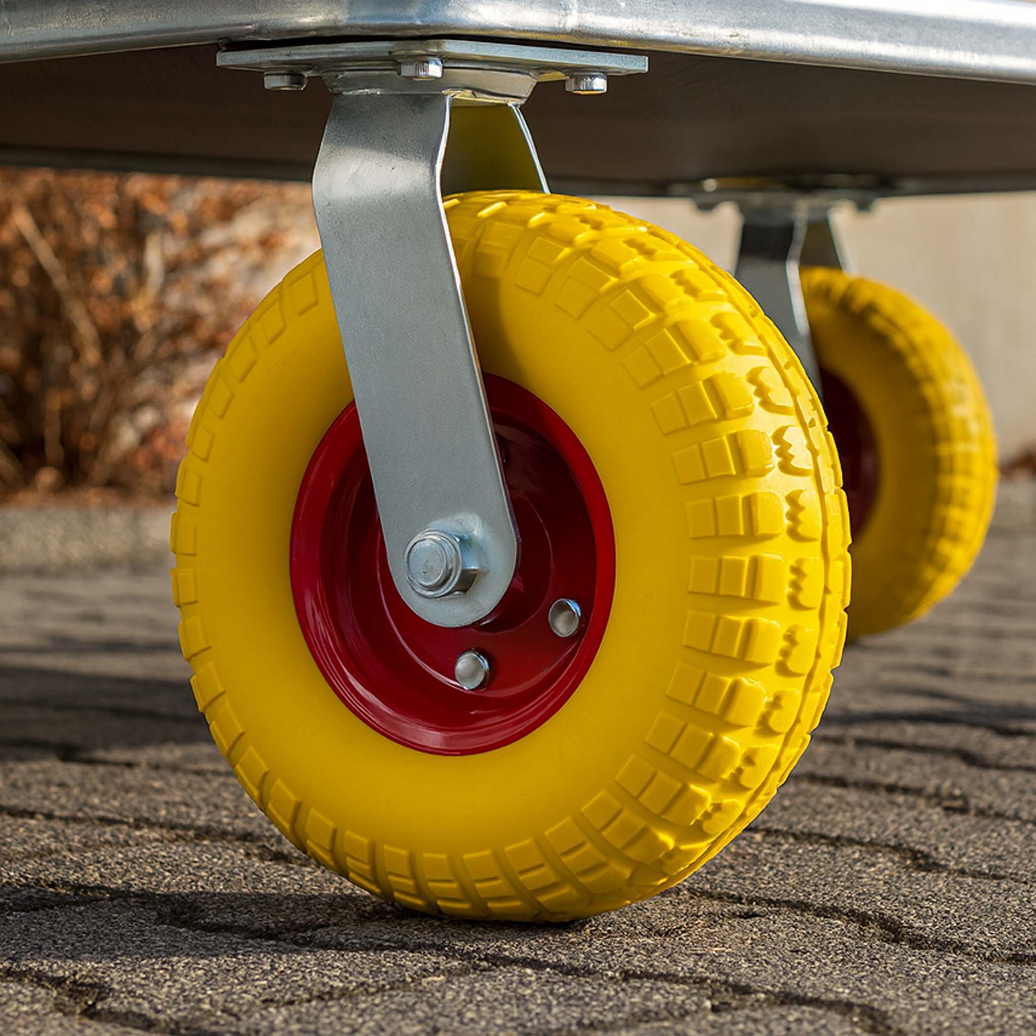 Ruota piroettante anti-foratura gialla 258x78mm max 150 kg con cerchio in metallo