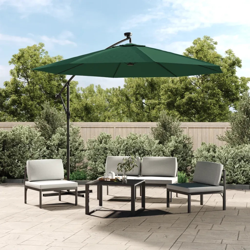 Ombrellone Pensile con Luci LED 300 cm Verde Palo in Metallo 42969