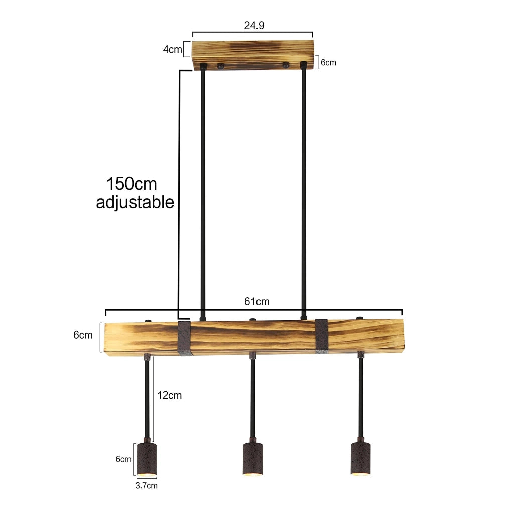 Lampada a sospensione ZMH retr¨° legno trave diametro 61 cm 3 attacchi E27 altezza regolabile potenza 25W