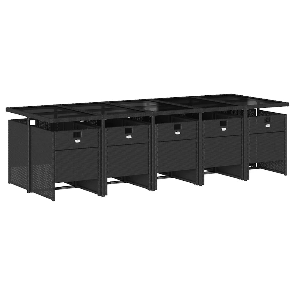 Set da Pranzo da Giardino 11 pz con Cuscini in Polyrattan Nero 3210570