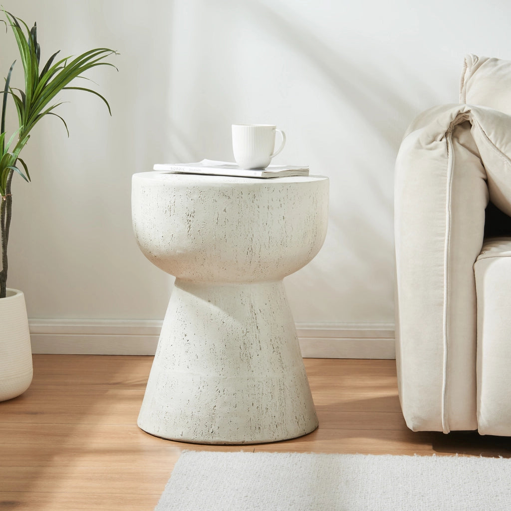 Tavolino Rotondo Oulvepijanse in Calcestruzzo Leggero Design Torre 51xØ40 cm Bianco [en.casa]