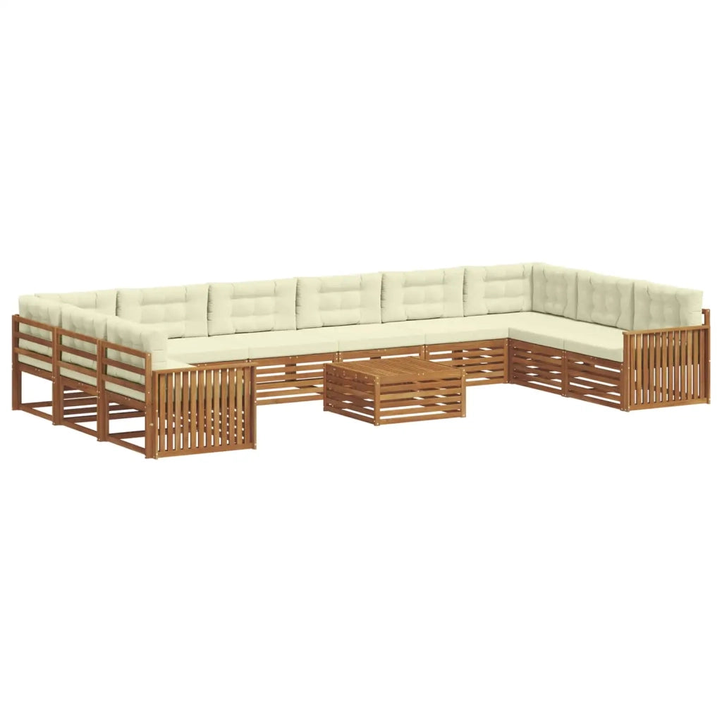 Set divani 11 pcs Naturale e Crema Legno di Acacia Massello 3374245