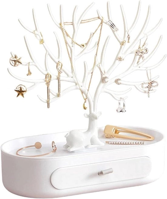 Supporto per catenelle con cimiero - Albero per gioielli bianco per bambine