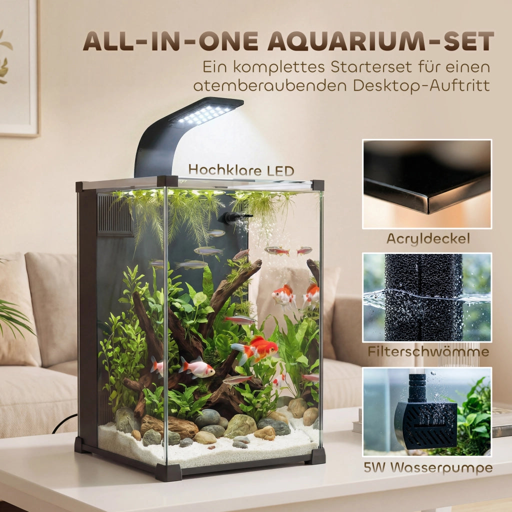 Acquario Nano Completo con LED e Filtro ¨C zephmum ¨C Nero 30x30x45.5 cm