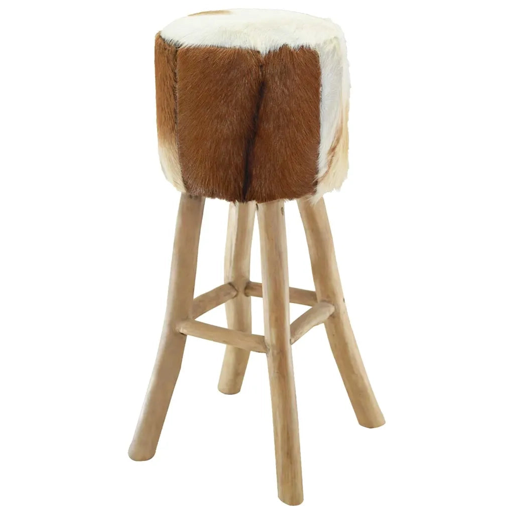 Sgabello da Bar in Vera Pelle e Legno Massello di Teak cod mxl 67991