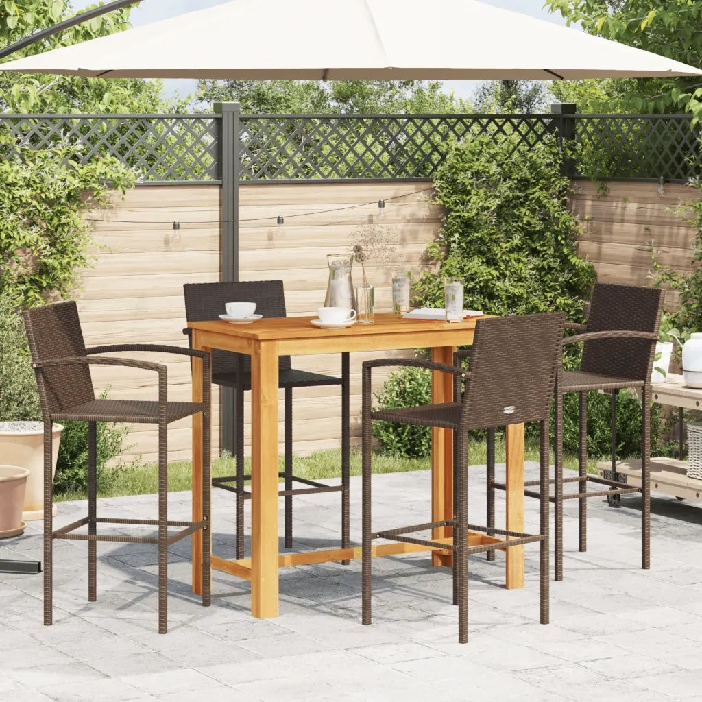 Set Bar Giardino 5pz | Set Salotto da Giardino Marrone Legno Massello Acacia e Polyrattan