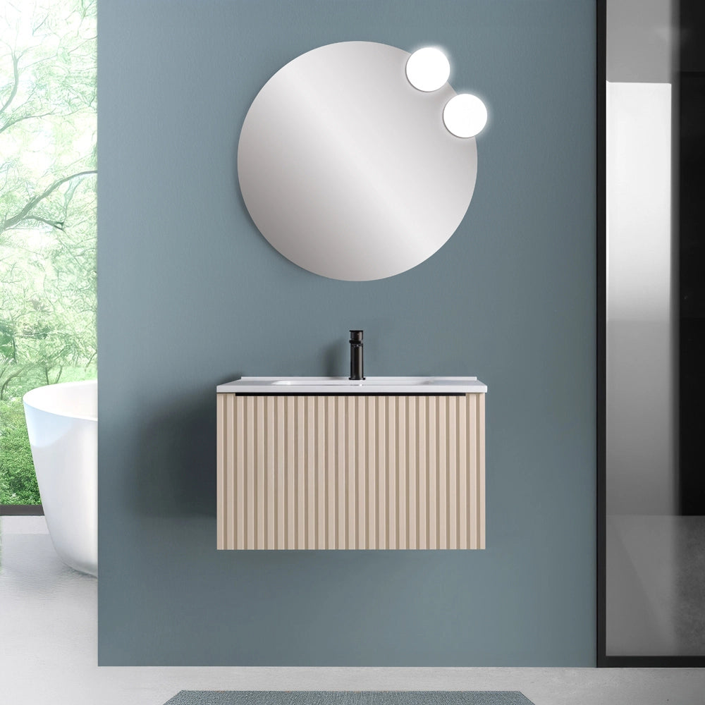 Mobile bagno sospeso 70 cm cappuccino cannettato con cassetto e lavabo Nara